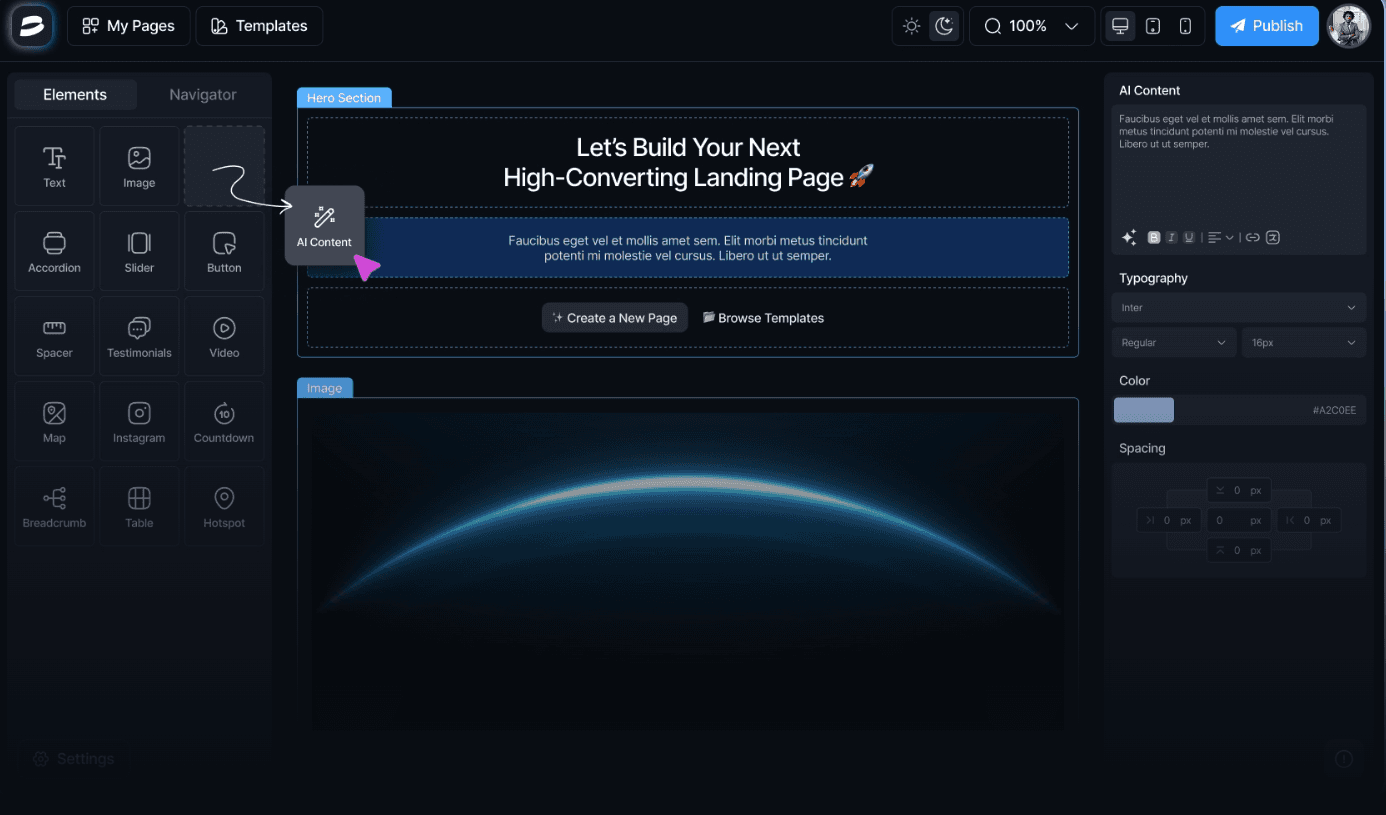 Drag-and-drop landing page builder built by Inflancer