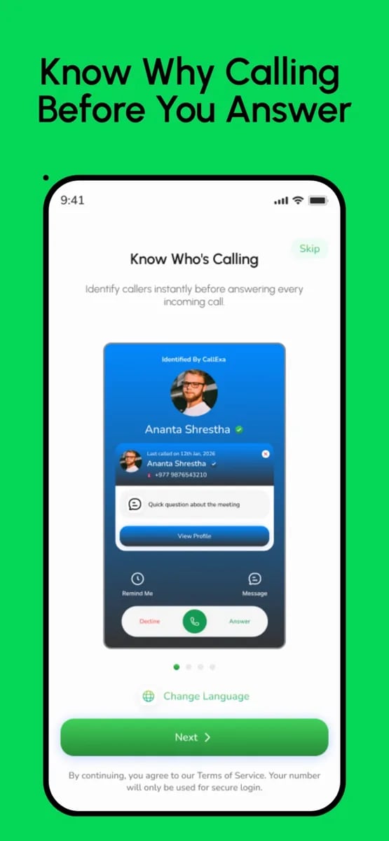Callexa app screen