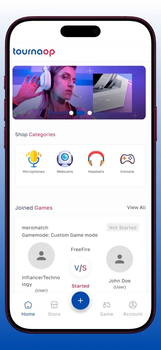 Tournaop app screen