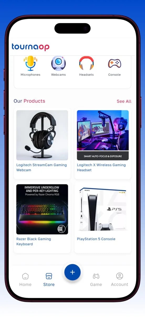 Tournaop app screen