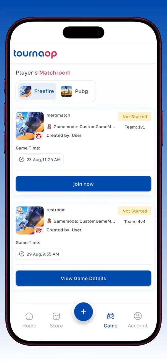 Tournaop app screen
