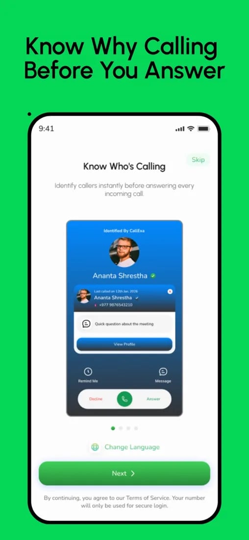 Callexa app screen