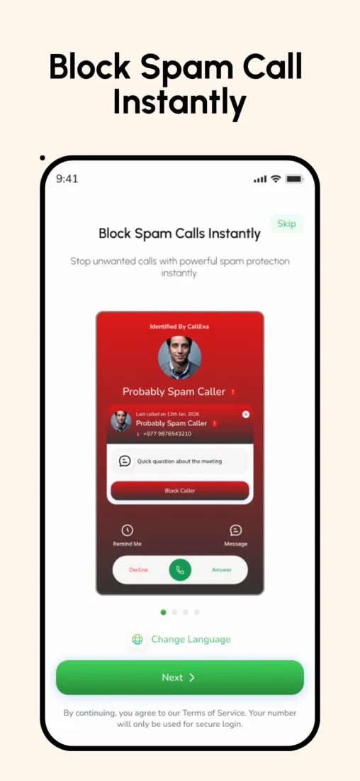 Callexa app screen