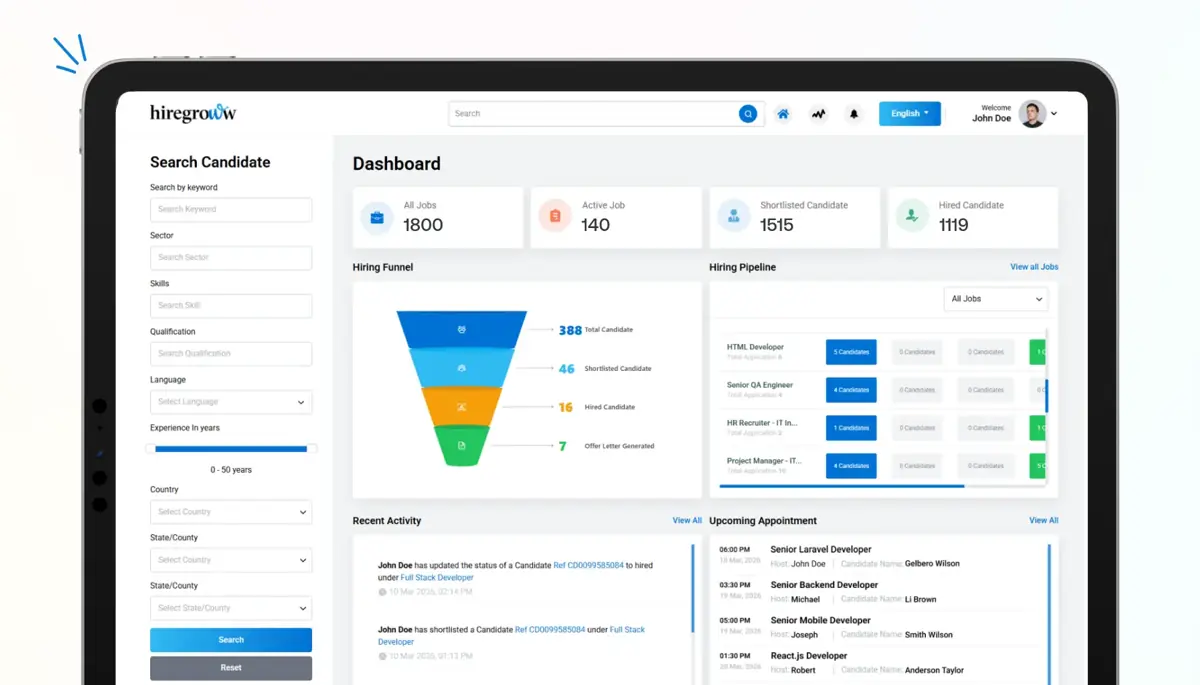 HireGroww AI Recruitment Platform Dashboard Screen