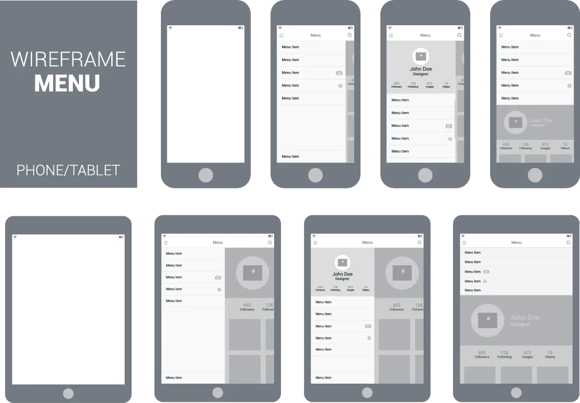 ui wireframes menu