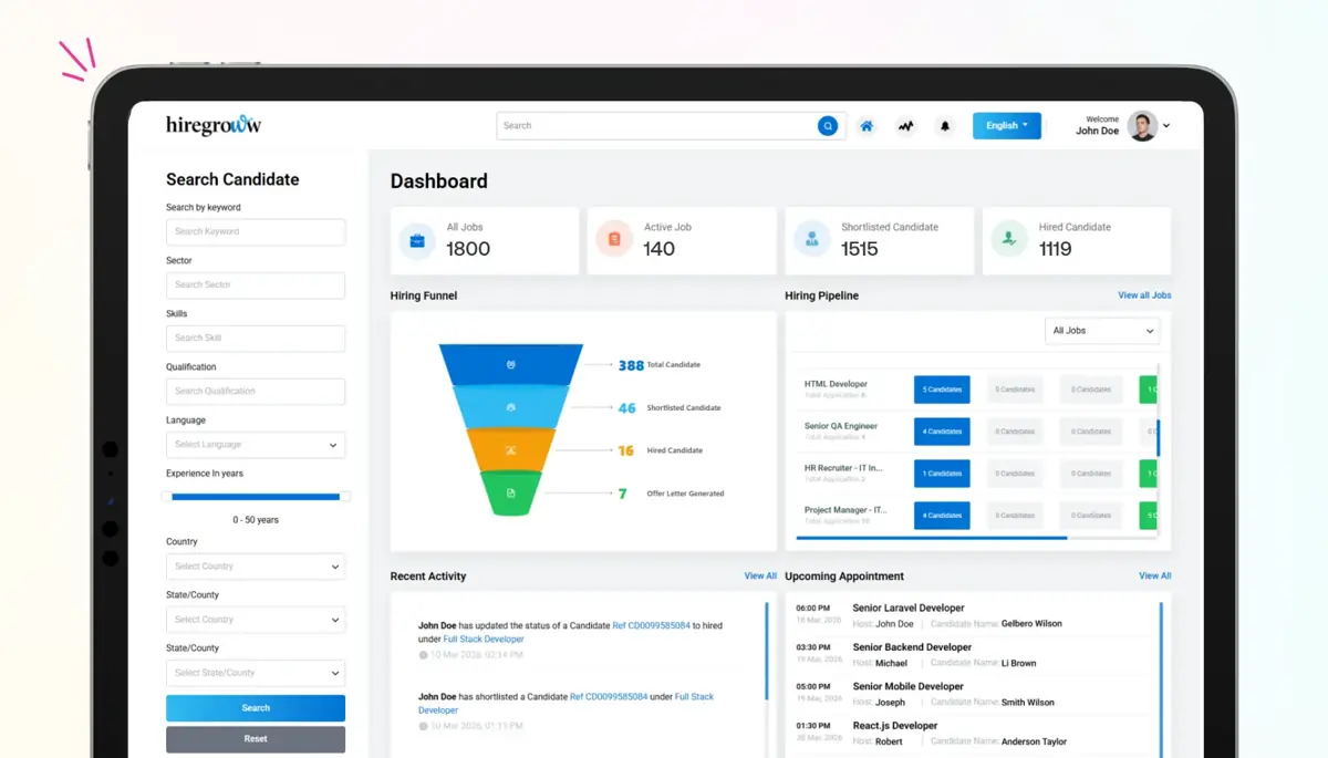 HireGroww recruitment platform dashboard interface