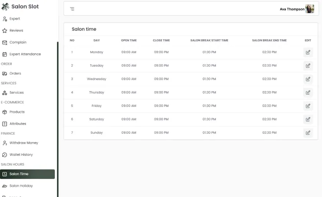 Multi Salon salon panel — Hours