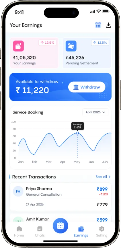 Bookento provider earnings dashboard