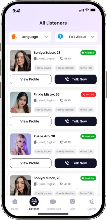 All listeners directory with filters