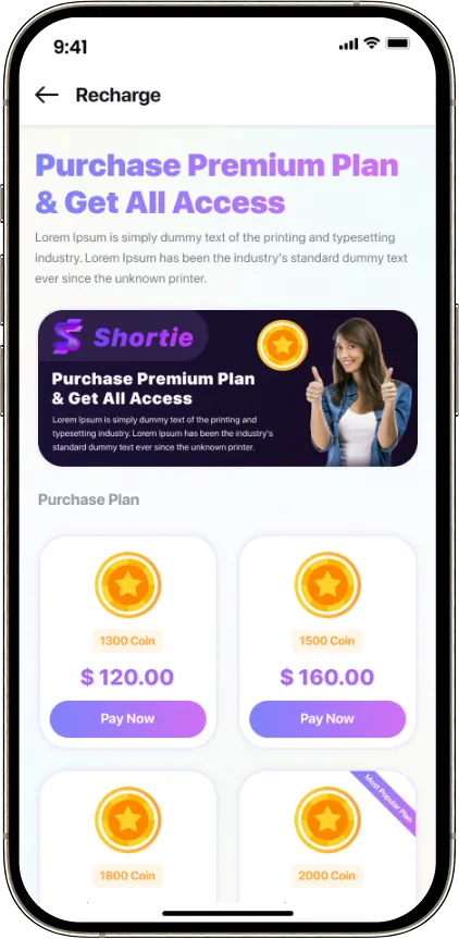 Shortie coin recharge screen