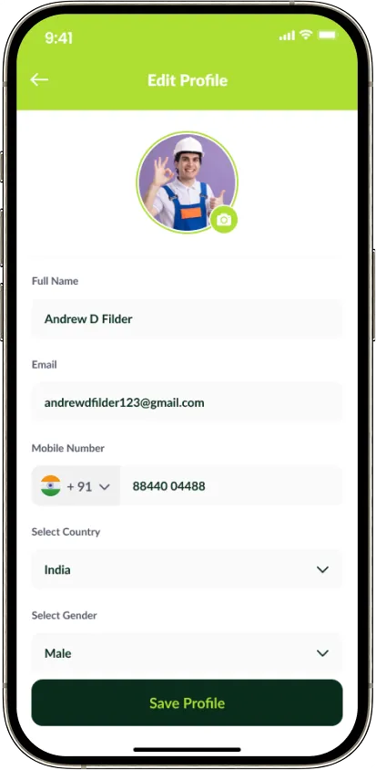 Handy edit profile settings