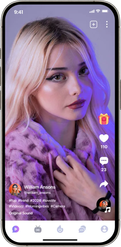 Shortie video feed interface showing vertical short videos