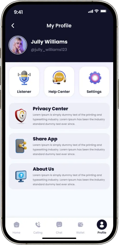 Listener profile screen