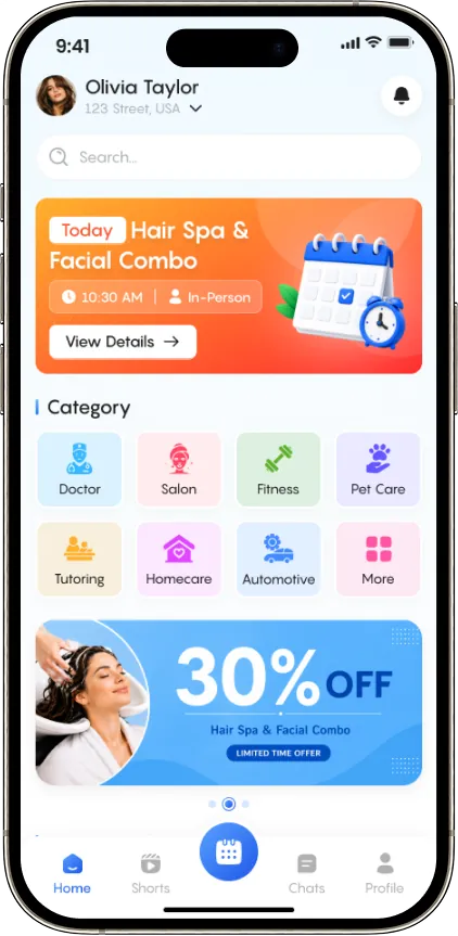 Bookento booking app home — categories and offers