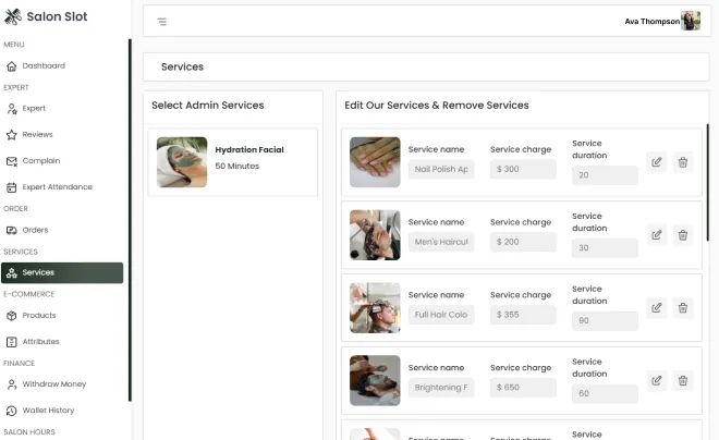 Multi Salon salon panel — Services
