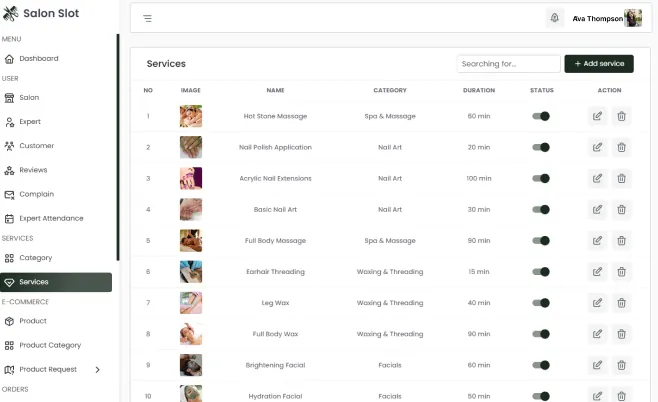 Multi Salon admin — Catalog