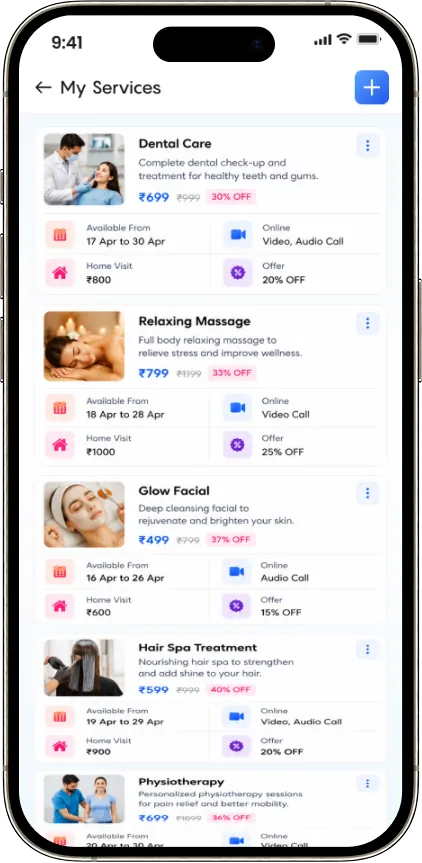 Bookento provider my services list