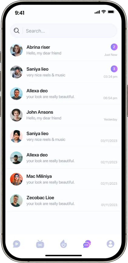 Shortie chat list showing recent conversations