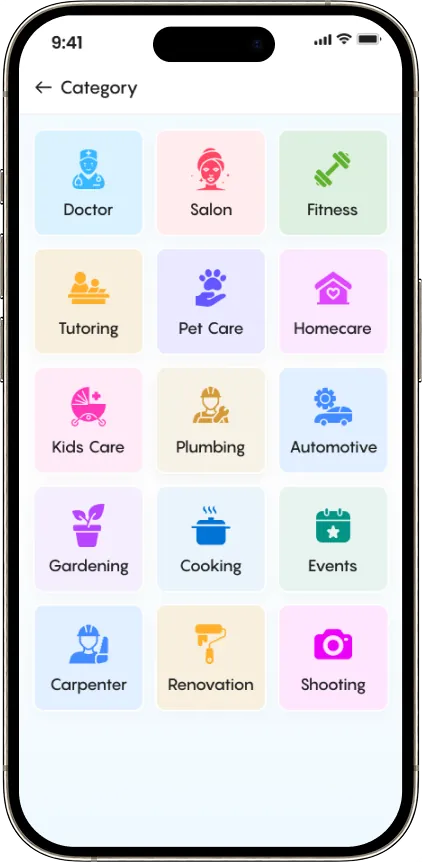 Bookento service categories — multiservice appointment app
