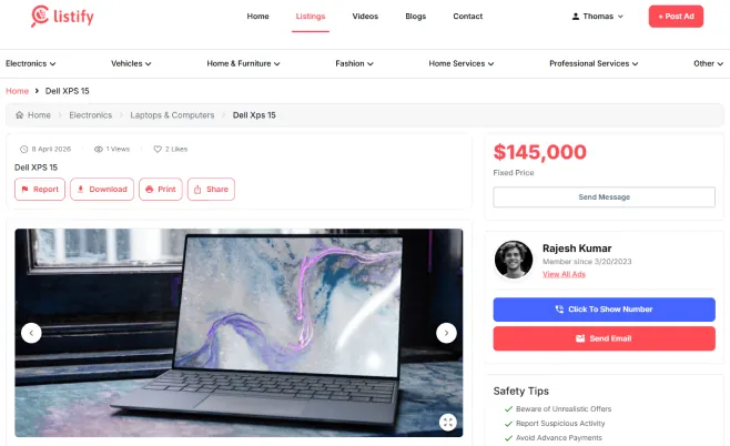Listify web product detail page
