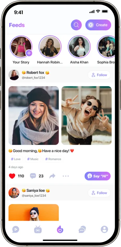 Shortie social feed with photo posts and text updates